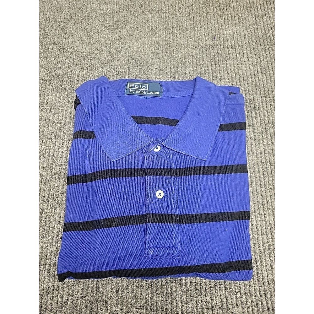 Mens Polo Ralph Lauren Short Sleeve Blue With Black Stripe. Look Photos For Size